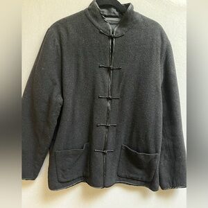 Net Collection Italian Fabric Black Mandarin Collar Frog Closure Jacket Sz XL